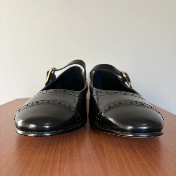 J.Crew Wing Tip Mary Jane Ballet Flats Black Spazzolato Leather 8.5 Runs small - Picture 4 of 8